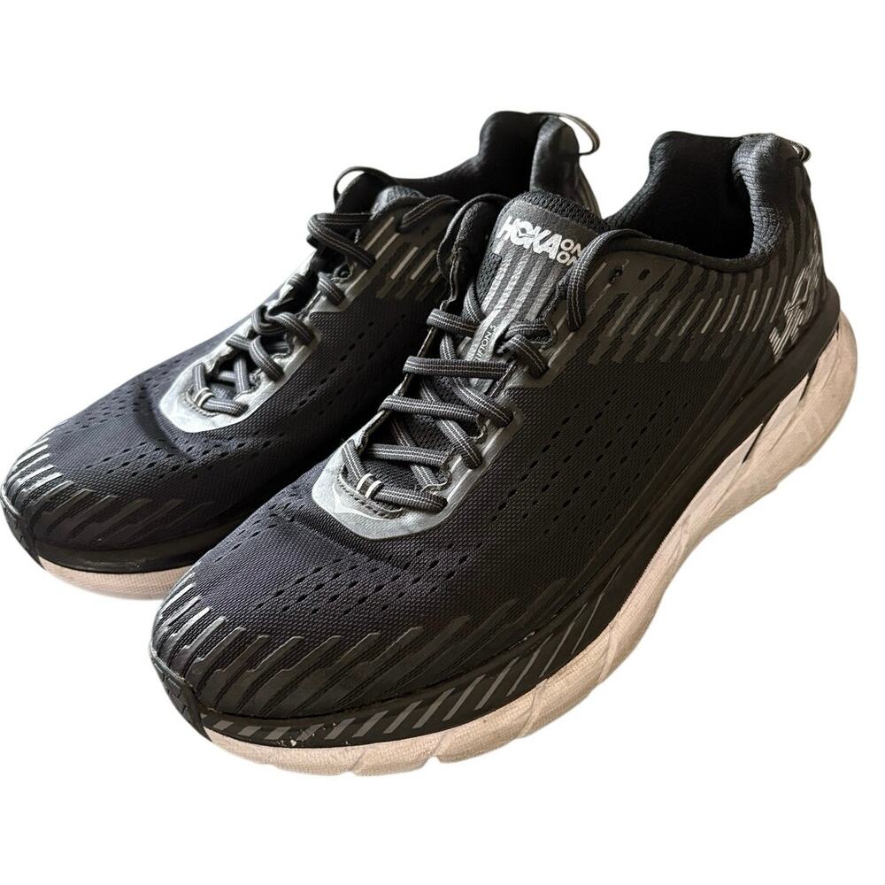Hoka One One Clifton 5 Black White Men's 12 Wide 2E Cushion Running Shoes